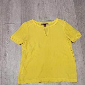 Talbots Yellow Short Sleeve Notch Neck Blouse